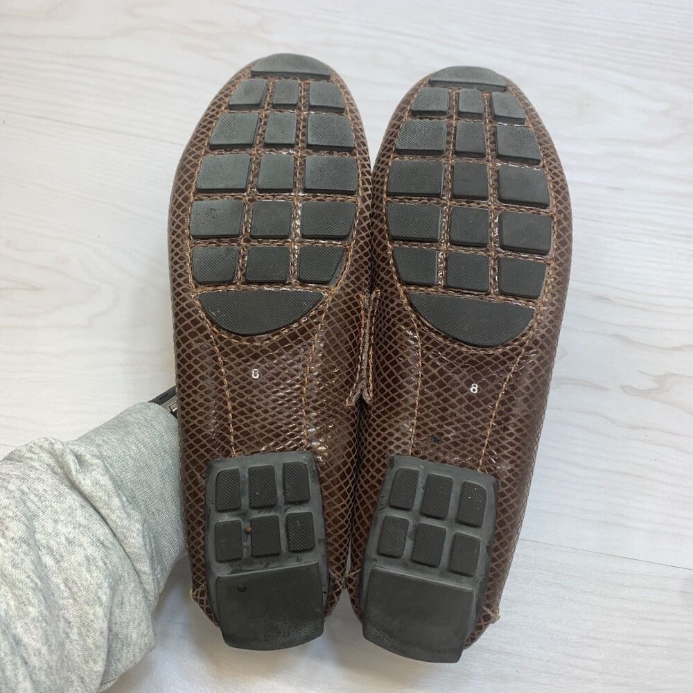 MARC JOSEPH NEW YORK CYPRESS HILL BROWN & GOLD SNAKE PRINT LEATHER MOCCASINS 8 - Picture 7 of 9